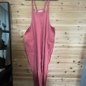 Stylish Coral Jumpsuit with Adjustable Straps